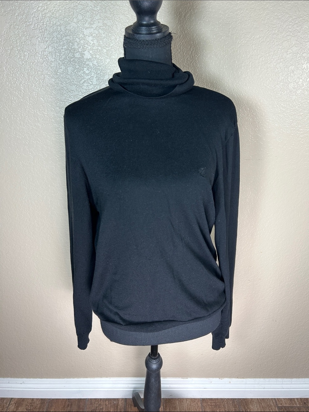 Lauren Ralph Lauren Silk Blend Mock Neck Sweater Black Size L